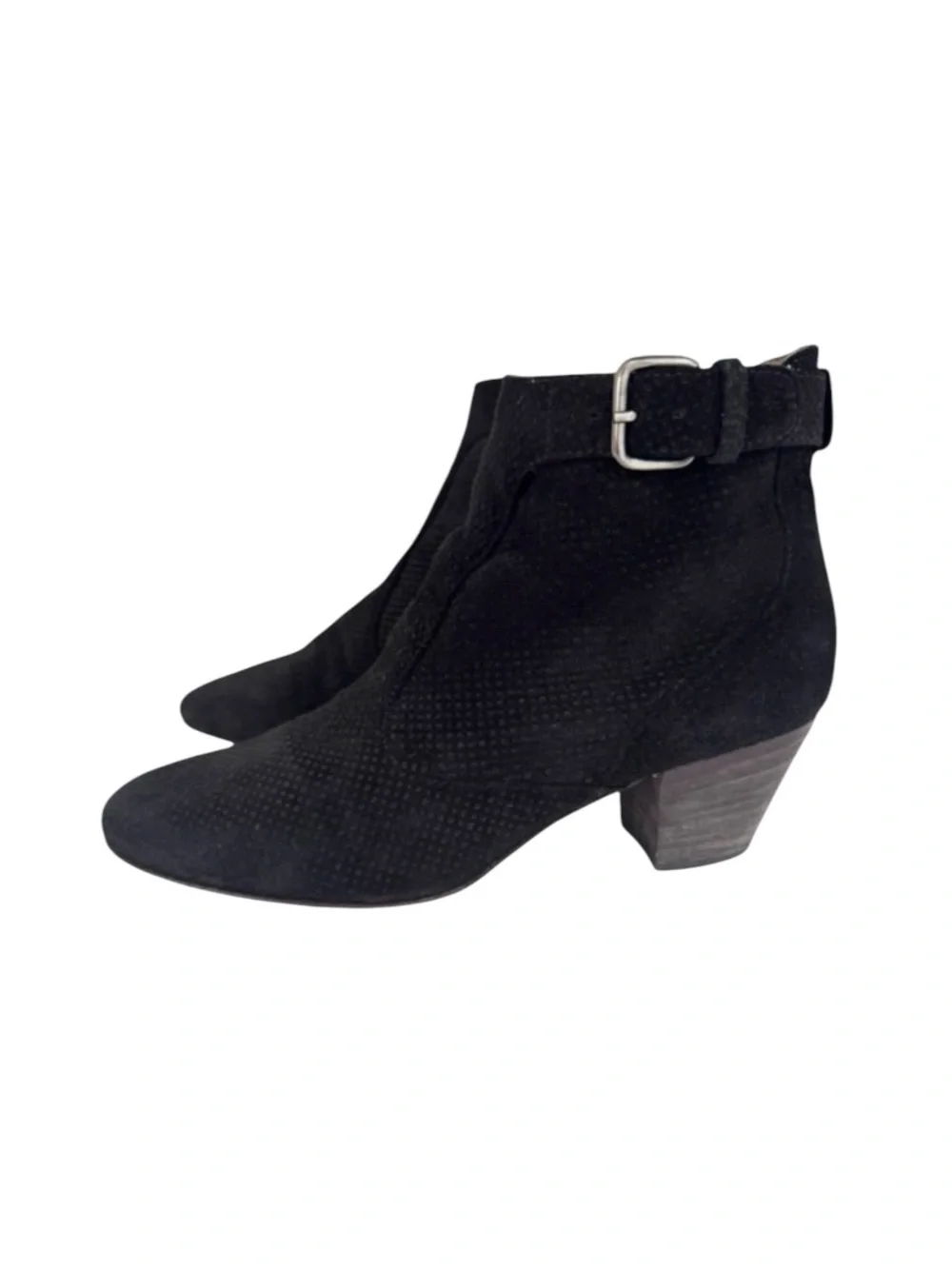 Aquatalia France Perforated Suede Ankle Boots Black Size 7